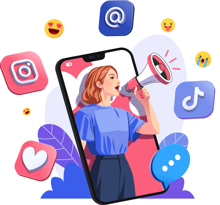 Visual representation of instant credibility and social media growth, featuring icons for engagement, security, fast growth, and tailored plans